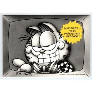 Garfield Cat Postcard TV Set Bow Tie Jim Davis Comic Orange Tabby 1978 Cartoon